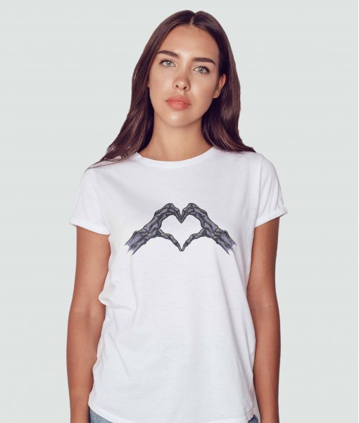 Дамска тениска с щампа Готика Skeleton hands heart